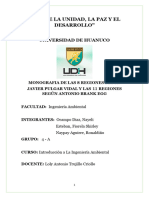 Monografia de Las 8 Regiones Segun Javier Pulgar Vidal y Las 11 Ecoregiones Segun Antonio Brank Egg