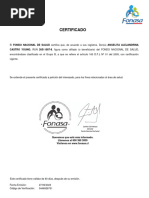 Certificado: CASTRO YOUNG, RUN 26511087-8, Figura Como Afiliado (O Beneficiario) Del FONDO NACIONAL DE SALUD