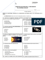 Evaluación de Ciencias Naturales 3° Básico Unidad 2 - Sistema Solar