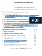 Instructions and Application Form For GATE 2012