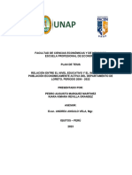 Relación Entre El Nivel Educativo y El Ingreso de Los Pobladores en El Departamento de Loreto, Periodo 2018 - 2021