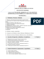 ANO LECTIVO 2023/2024 Tópicos Do Exame de Admissão Ao Iº Ano Gestão E Administração de Empresas E Curso de Economia Matemática