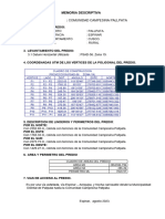 Memoria Descriptiva Predio - Soraccota Pallpata