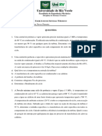 Exercícios de Sistemas Térmicos