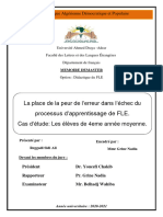 Memoire Final La Place de La Peur de L'erreur Dans L'échec Du Processus D'apprentissage de FLE. 2021