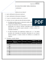 Atividade Avaliativa Sobre Tabela Periódica