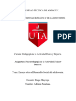 UNIVERSIDAD TÉCNICA DE AMBATO (Psicopedagogía - Ensayo Sobre El Desarrollo Del Adolescente)