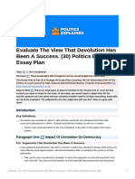 Evaluate The View That Devolution Has Been A Success. (30) Politics Explained Essay Plan