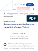 17ABR23. Ministerio Da Saude Recomendação de Uso Da Vacina AstraZeneca:Oxford