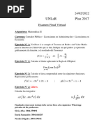 Examen Final Virtual - Matemática II - 24 de Febrero de 2022