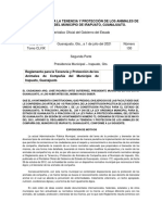 Reglamento para La Tenencia y Proteccion de Animales de Compania Del Municipio de Irapuato Guanajuato (Jul 2021) Vigente