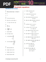 Chapter 8 - Quadratic Equations: Solutions To Pre-Test