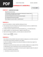 Contrôle N°1 Semestre 1 Physique Tronc Commun Biof SC