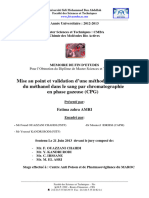 Mise Au Point Et Validation D'une Méthode de Dosage Du Méthanol Dans Le Sang Par Chromatographie en Phase Gazeuse (CPG) - AMRI F