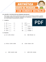 Ejercicios de Operaciones Con Numeros Decimales para Quinto de Primaria