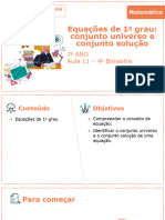 Equações de 1 Grau: Conjunto Universo e Conjunto Solução: 7 ANO Aula 11 - 4 Bimestre