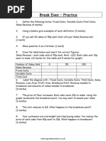 Break - Even Questions Activity