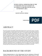 Perception of Educational Adimistrators On The Use of Ict For Effective Management of Secondary Schools in Orumba South Locial Government Area