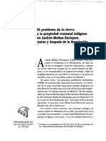 El Problema de La Tierra y Y: La Propiedad Comunal Indígena en Andrés Molina Enriquez. Antes Después de La Revolución