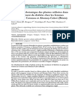 Étude Ethnobotanique Des Plantes Utilisées Dans Le Traitement Du Diabète Chez Les Femmes Enceintes À Cotonou Et Abomey-Calavi (Bénin)