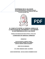 El Conflicto Entre La Vigencia Jurídica de La Institución Del Matrimonio y Las Uniones No Matrimoniales en El Salvador