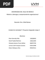 Universidad Del Valle de Mexico Materia: Liderazgo y Comportamiento Organizacional