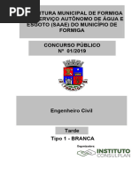 Instituto Consulplan 2020 Prefeitura de Formiga MG Engenheiro Civil Prova