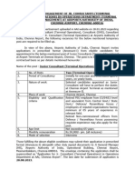 Advertisement For Engagement of Junior Consultants at Operations Dept