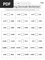 Comparing Decimals Worksheet