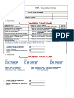 Lista de Atividades - Custos