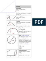 Formula For Areas, Volume, Surface Area