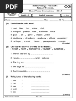 Grade 03 English 3rd Term Test Paper 2014 English Medium - Zahira College