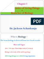 Biology Chapter-1-Characteristics of Living Things & Branches of Biology