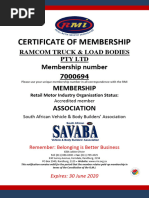 RMI Membership Certificates SAVABA Ramcom Truck Load Bodies Pty LTD 1