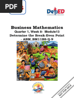 Business Mathematics: Quarter 1, Week 8-Module13 Determine The Break-Even Point - ABM - BM11BS-Ij-9