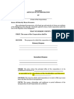 Articles of Incorporation For Change of Address TEMPLATE