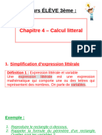 Diaporama COURS 3ème Calcul Littéral