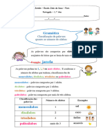 Classificação de Palavras Quanto Ao Número de Sílabas