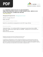 La Certification ISO Et Le Changement Organisationnel Dans La Pme Marocaine Résultats D'une Enquête Auprès de 100 PME