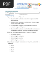 Cuestionario Teorema de Pitagoras y Funciones Lineales