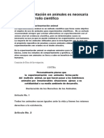 La Experimentación en Animales Es Necesaria para El Desarrollo Científico