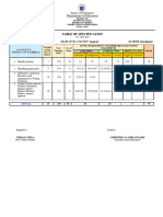 Table of Specifications - SY 2022 2023