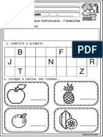 Diagnóstica 1º Ano 1º BIMESTRE FRUTAS