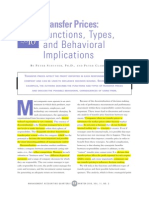 Transfer Prices Functions, Types and Behavioral Implications