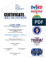 CERTIFICATE of RECOGNITION QUIZBOWL GRADE 11