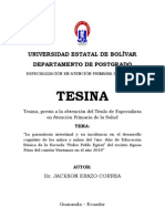 La Parasitosis Intestinal y Su Incidencia en El Desarrollo Cognitivo de Los Niños y Niñas