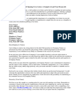 Job Opening Cover Letter Sample