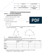 Epreuves de Mathematiques: Partie A: Activités Numériques