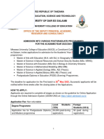 Advertisement For UDSM Postgraduate Programmes 2023-2024