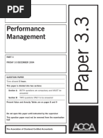 Performance Management: Time Allowed 3 Hours